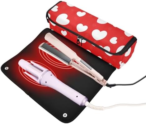 Love Hearts Hair Tools Travel Bag Portable Carrying Case Travel Pouch Organizer with Heat Resistant Mat for Hair Dryer Curling Iron Flat Irons - Image 2