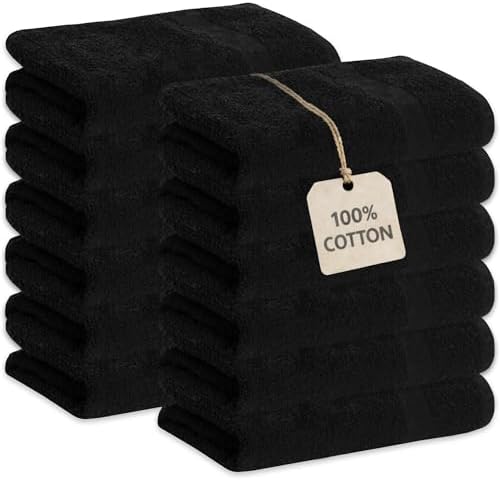GREEN LIFESTYLE Black Bleach Proof Towels Bulk Sets 100% Cotton 16' X 25' Premium Spa Quality, Super Soft and Absorbent for Gym, Pool, Spa, Salon and Home 12 Pack by GreenLifeStyle