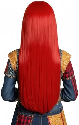 Long Red Staight Wig for Girls Middle Parting Wig for Kid Halloween Cosplay Wigs (Red/Straight) - Image 3