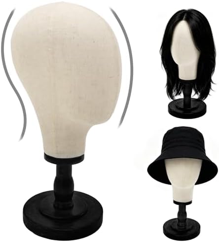 Wig Head Stand with Wood Base,Canvas Mannequin Head Wig Stand for Styling by PetBaby