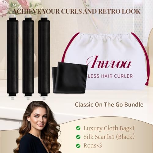 Heatless Hair Curler Heatless Curls Overnight Heatless Blowout with Luxury Cloth Bag satin Scarf, Curling Rod Headband to Sleep in No Heat Curling(3Rods Black) - Image 5