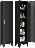 YAUWOH White Narrow Metal Storage Cabinet, Tall Freestanding Cabinet with 4 Adjustable Shelves & Barn Doors, Pantry Organizer for Bathroom Kitchen Home Office Dining Room（1PC,Black） by YAUWOHFactoryOutletsColorfulMetalFurniture