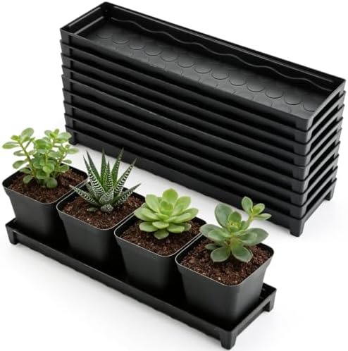 10 Pack Plastic Windowsill Plant Pot Trays (16"x5.5"x1.5"), Rectangular Window Sill Saucer with Removable Drainage Hole, Thick Plant Saucer Tray for 4 inch (10CM) Flower Seedling Pots (Black) by RooTrimmer
