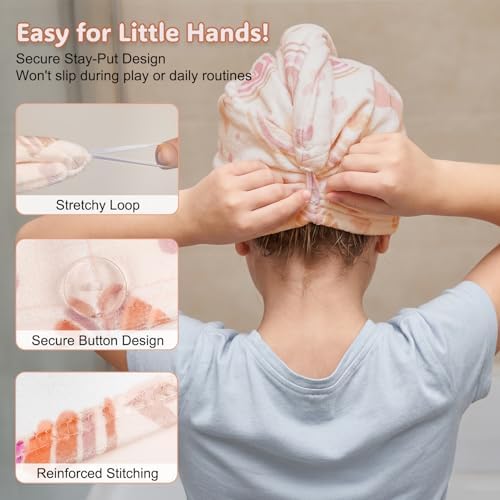 Basumee Microfiber Hair Towel Wrap for Kids Girls, Ultra Absorbent, 2 Pack - Image 3