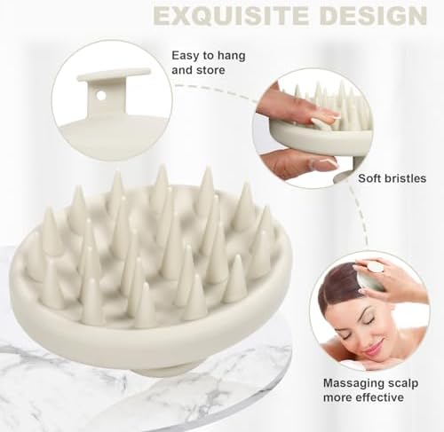 Meartchy Silicone Scalp Massager, Scalp Scrubber for Hair Growth with Soft Bristles, Scalp Exfoliator Brush Dandruff Removal Shampoo Brush for Wet Dry Scalp Care (Warm Grey) - Image 3