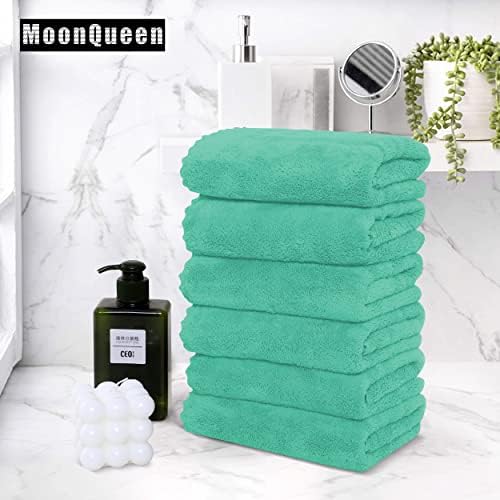 MOONQUEEN 18 Pack Premium Hand Towels - Quick Drying - Microfiber Coral Velvet Highly Absorbent Towels - Multipurpose Use as Hotel, Bathroom, Shower, Spa, Hand Towel 16 x 28 inches (Aqua Green) - Image 5