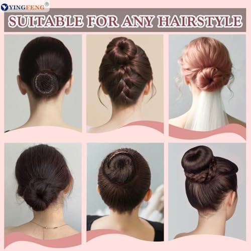 YINGFENG 134 Pcs Brown Hair Bun Maker Kit Medium - 4 Bun Hair Pieces for Women, 20 Hair Net for Buns, 100 Bobby Pins for Women, 10 Hair Bands, for Ballet Styling, Hair Accessories for Girls - Image 5