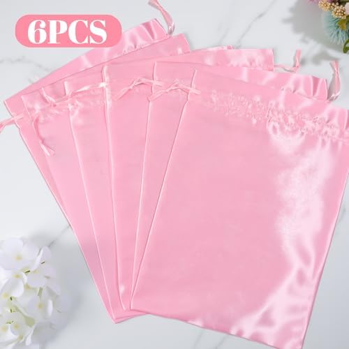 6Pcs Wig Bags Storage,Pink Wig Bags with Satin Drawstring Storage for Wigs Extension Bundle - Image 3