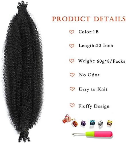 30 Inch Pre-Separated Springy Afro Twist Hair 8 Packs Black Pre-Fluffy Natural Curls are Perfect for Marley Crochet Hair Suitable for Black Women (1B#, 30 Inch (Pack of 8)) - Image 2