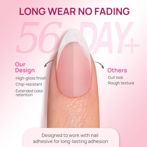 Krofaue French Tips Press On Nails – Pink Matte Short Almond Press On Nails - Image 2