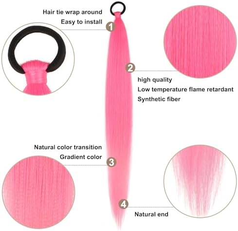 LyoRuSi 2 Pc Braid Ponytail Extension 26'' Pink Braid Extensions for Women - Image 3