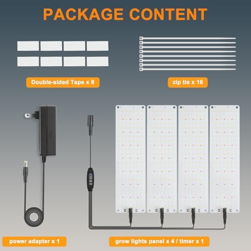 Grow Light,Ultra-Thin Panel Grow Lights for Indoor Plants,644LEDs Full Spectrum Grow Lights for Under Cabinet Plant, Grow Lamp with 3/9/12H Timer,10 Dimmable Levels for Plants Growing (4pcs Pro) - Image 5