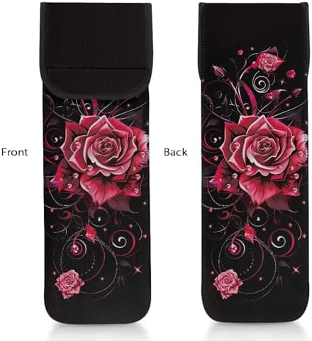 Ohuysud Rose Print Curling Iron Holder Bag Heat Resistant Neoprene Curling Iron Storage Bag Portable Straightener Holder Bag Hair Tools Travel Case Bag Hair Accessories Organizer - Image 3