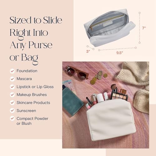 Stay Golden Luxury Insulated Makeup Bag for Women – Heat-Resistant Vegan Leather Cosmetic Case for Hot Car, Pool, Travel & Skincare, Waterproof | White, Silver Zipper, Medium (9.5 x 7 x 3 in) - Image 2