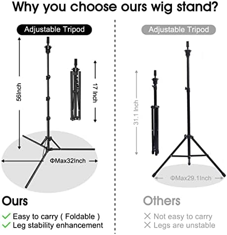 Mannequin Head Stand, Upgrade Foldable Wig Stand Tripod for Cosmetology Hairdressing Training, Metal Adjustable Wig Head Stand with Wig Caps, T-Pins, Comb, Hair Clips - Image 3