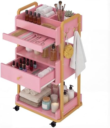 Salon Spa Cart with Storage, 3-Tier Rolling Beauty Storage Cart, Pink by HolaiNail