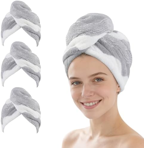 SINLAND Hair Drying Cap Hair Towel for Women 3 Pack Grey by SINLAND