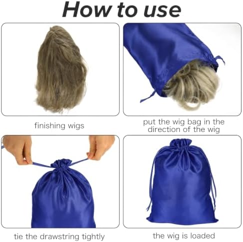 6Pcs Wig Bags with Satin Drawstring, Pink Silk Hair Storage Bags for Multiple Wigs, Bundles, Extensions (Blue) - Image 3