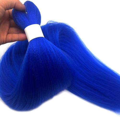 Blue Braiding Hair Pre Stretched 30 inch Long Blue Hair Extensions For Braiding Knotless Crochet Braids Synthetic Hair Weave Bundles Hypoallergenic Prestretched Braiding Hair Extensions 3 Pack - Image 5