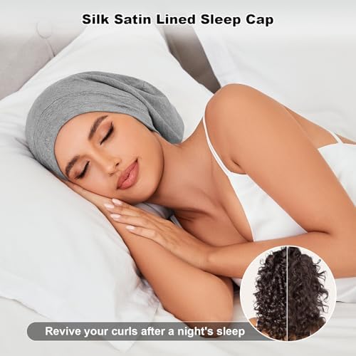 ZHENSILK 4Pcs Silk Satin Bonnets for Women Men, Adjustable Hair Wrap Slouchy Beanie Hat for Curly Hair - Image 2