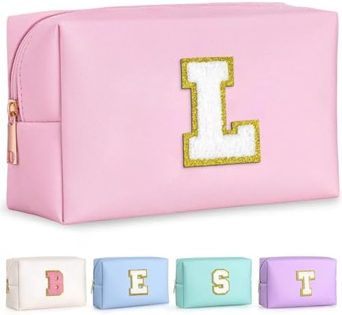 TOPEAST Preppy Pink Glitter Chenille Patch Travel Makeup Bag, 8.3in x 3.5in x 4.9in by TOPEAST