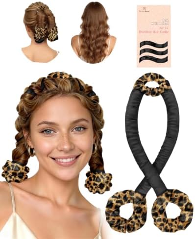 BONNET QUEEN Heatless Hair Curler for Heatless Curls Overnight, All-in-One Sleepy Tie Satin Curling Rod, Hair Curlers to Sleep In, Overnight Blowout Rods, Hair Rollers for Women Long Hair, Leopard by BonnetQueen