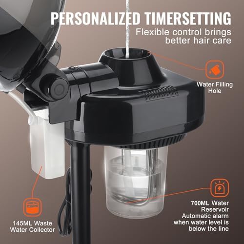 VEVOR Standing Hair Steamer for Deep Conditioning, Professional 11.81-inch Hooded Ionic Hair Steamer with 2 Modes, Height-Adjustable Hair Steamer with Timer, 5 Wheels (2 Lockable) for Home Salon Use - Image 4