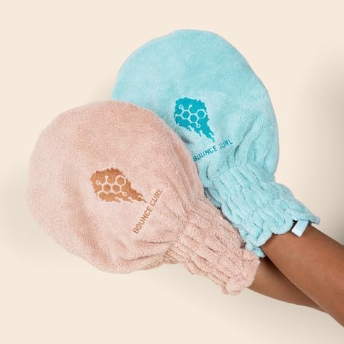 Bounce Curl Hair Drying Mitts- Faster Drying & Less frizz; Curly Hair Blush - Image 5