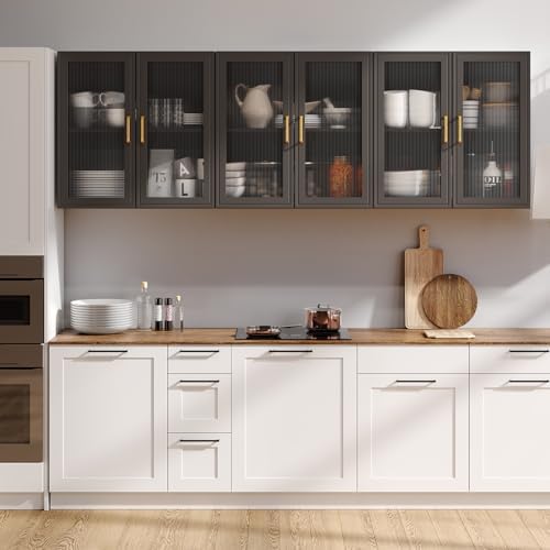 Furnaza Set of 3 Black Kitchen Wall Storage Cabinet with Adjustable Shelf - Image 5