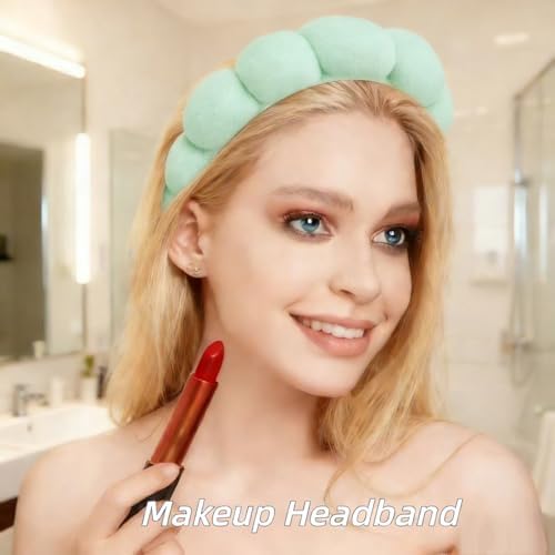 7 Pcs Spa Set, Facial Headband and Wristband Set, Skincare Accessories, College Style Girl Idea Gifts, Hair Accessories for Women and Girls（Light Green） - Image 2