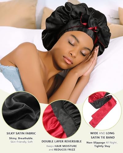 AWAYTR Double Layer Satin Bonnet for Women, Reversible Sleep Hair Wrap - Image 4