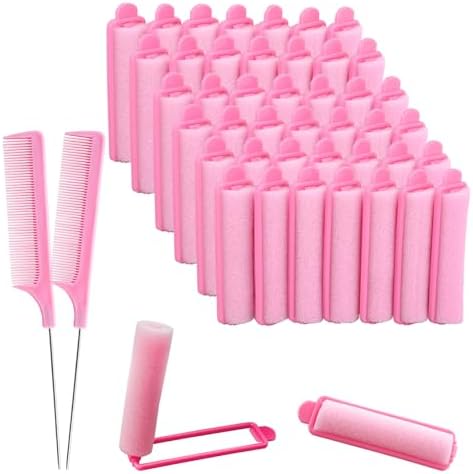 44 Pcs 0.59 Inch Foam Hair Roller Set with Rat Tail Combs, Pink by SHEHARUHI