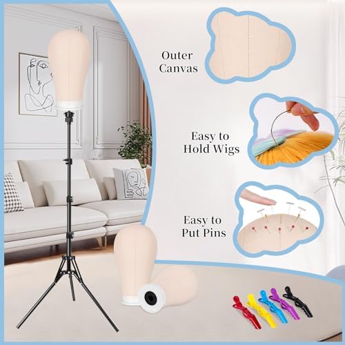 63in Wig Mannequin Stand with 23In Head Canvas for Wig Making Train Display - Image 4