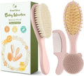 Yoofoss 4 Piece Baby Hair Brush and Comb Set，Wooden Baby Hair Brush with Natural Ultra Soft Goat Hair, Baby Comb Set for Boy, Girl - Pink by YOOFOSS