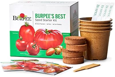 Burpee Best Starter Kit, SuperSauce, Fourth of July, Shimmer & Steakhouse, 4 Tomato Seed Packets, 4 Pots, 4 Coir Pellets & 4 Plant Markers by Burpee