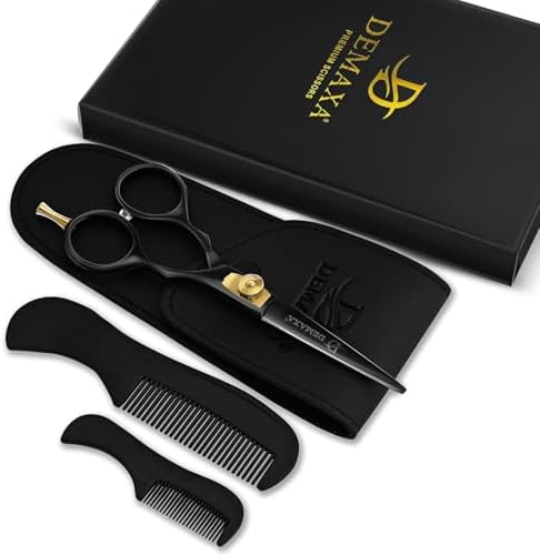 DEMAXA Premium Black 5.5" Hair Cutting Scissors with Tweezers, Beard Comb and Mustache Comb - Professionally Sharpened for Precision Trimming, Mustache Scissors, Beard Shears - Grooming scissors men - Image 2