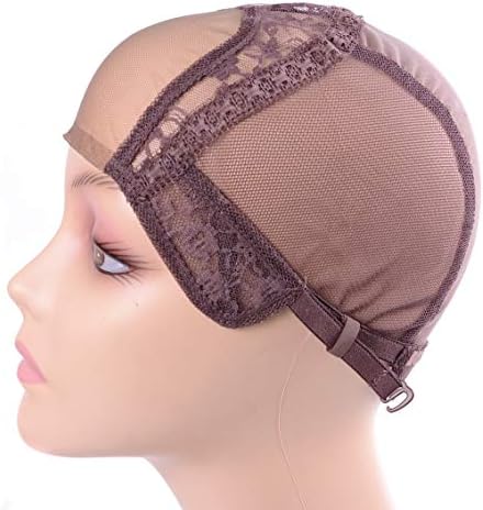 YANTAISIYU 4X4 Inch U Part Swiss Lace Wig Cap for Making Wigs with Adjustable Straps on the Back Glueless Hairnets (Brown XL) - Image 5