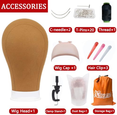 XTREND 21"-24'' Poly Canvas Block Head for Making Head Weft/Wig/Hair Extension Making Display Styling Mannequin Head with Stand Set Manikin Canvas Head Hair Accessories - Image 3