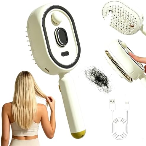 New 5‑in‑1 Electric Mist Air Cushion Massage Hair Brush, Self‑Cleaning Anti‑Tangle Hair Care Comb, Shine Boost for Dry & Frizzy Hair, Ideal for Ladies (Beige) by Unknown