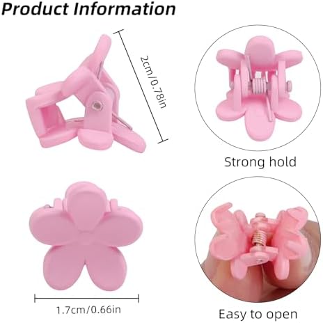100Pcs Colorful Mini Flower Hair Clips Set, TEBIEKOY Small Hair Clips Mini Mouse Ear Hair Claw Clip Cute Jaw Clips Hair Pins Hair Barrettes Tiny Flower Hair Accessories for Women (Pink) - Image 2