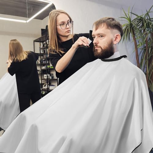 Professional Barber Cape with Neck Brush & Disposable Neck Paper, White - Image 7