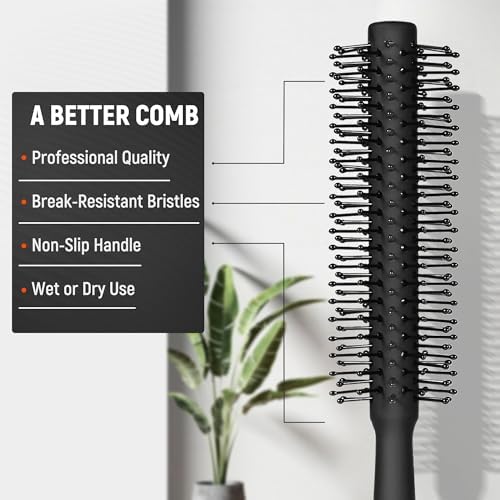 3PCS Comb Set Hair Combs for Men, Fine and Wide Tooth Comb, Roller Brush for Adding Volume, Hair Styling Mens Comb for Styling and Grooming, Frosted Texture - Image 3