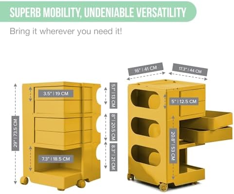 Multipurpose Utility Storage Cart - ABS Plastic Storage Caddy with Wheels and Slide Out Drawers - Professional Trolley Cart - Mobile Caddy for Salon Supplies, Kitchen Needs, Medical Tools - Mustard - Image 2
