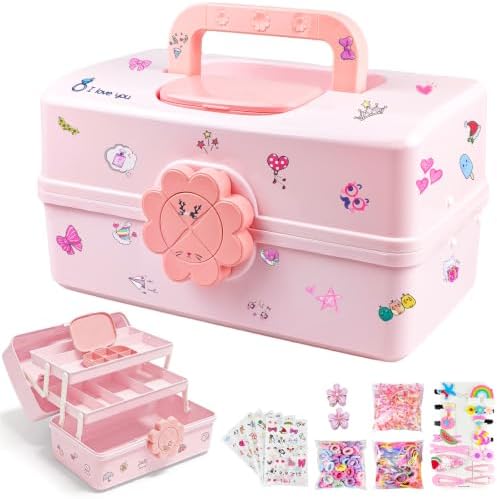 Hair Accessories Organizer, 3-Layer Plastic Storage Box with Handle,Pink by CAMBIODV