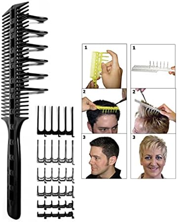 Scissor Clipper Over Comb Hair Cutting Tool - Barber DIY Home Hair Trimming Guide Comb Set (Classic Set, Black) - Image 2