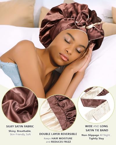 AWAYTR Double Layer Satin Bonnet for Women, Reversible Sleep Hair Wrap - Image 4