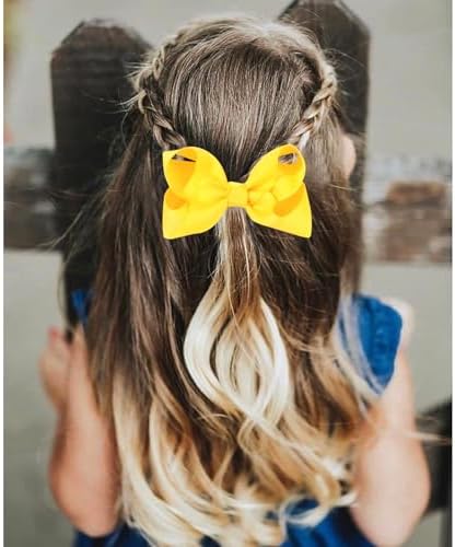 2 PCS 4.5inchs Hair Bows for Girls Grosgrain Ribbon Hair Bow Alligator Clips Hair Accessories for Baby Girls Toddlers(Yellow) - Image 3