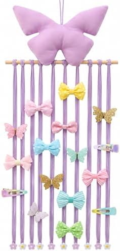 Long Bow Holder for Girls Baby Pink Purple Butterfly Hair Clip Organizer by Unknown