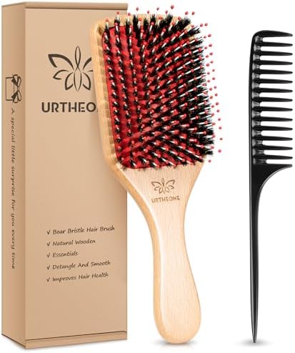URTHEONE Hair Brush,Boar Bristle Hair Brushes and Hair Comb Set for Women Men Kids, Best Natural Wooden Paddle Hairbrush for Wet or Dry Hair by URTHEONE