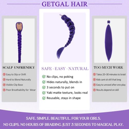 Getgal 24inch Purple Braids Ponytail Hair Extensions for Kids Costume - Image 6